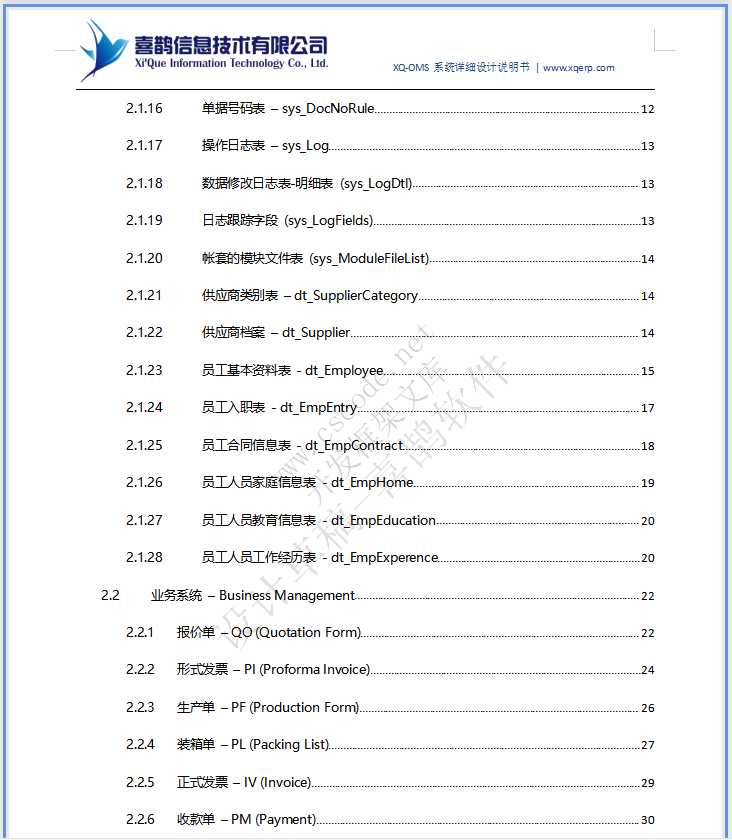 XQ-OMS喜鹊软件-内外贸贸易订单管理系统详细设计说明书