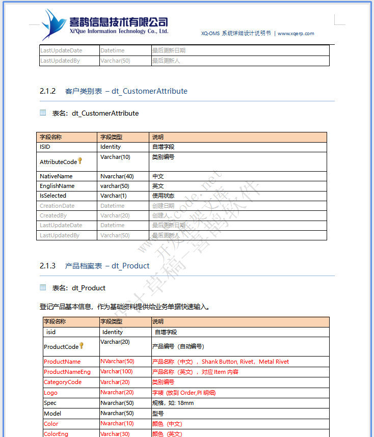 XQ-OMS喜鹊软件-内外贸贸易订单管理系统详细设计说明书