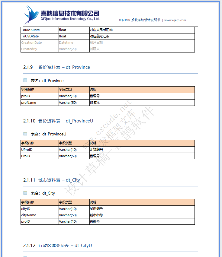 XQ-OMS喜鹊软件-内外贸贸易订单管理系统详细设计说明书