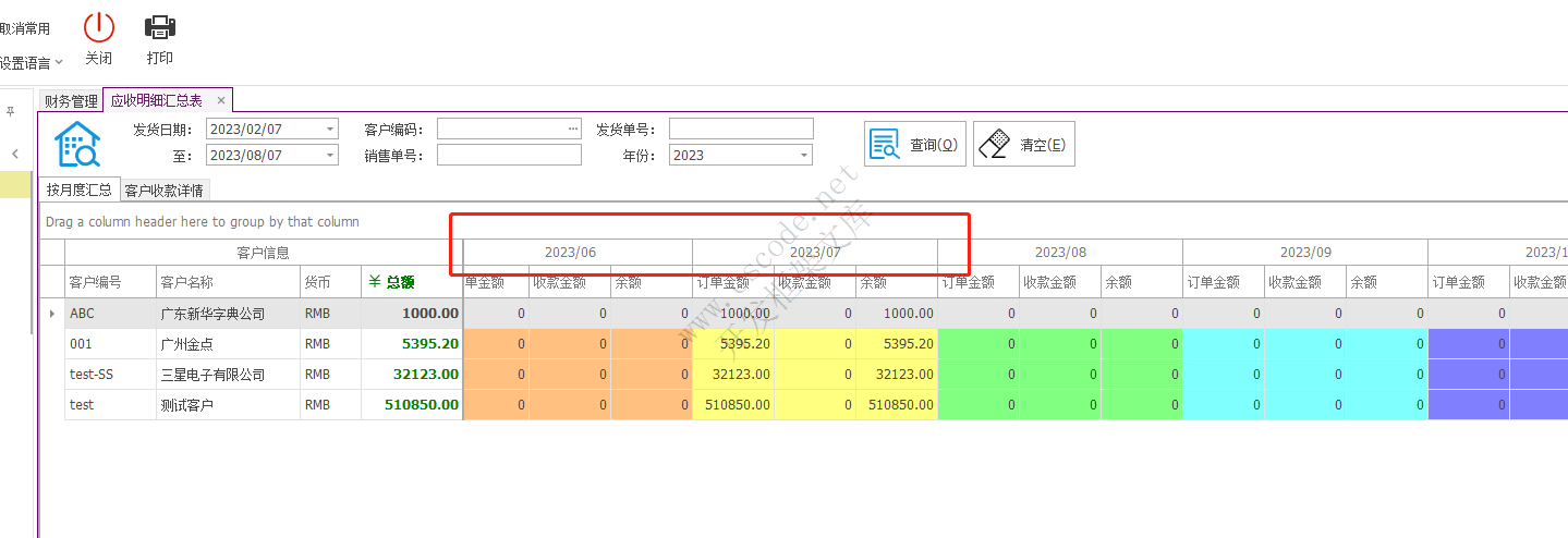 LINQ行转列按年度12个月输出报表