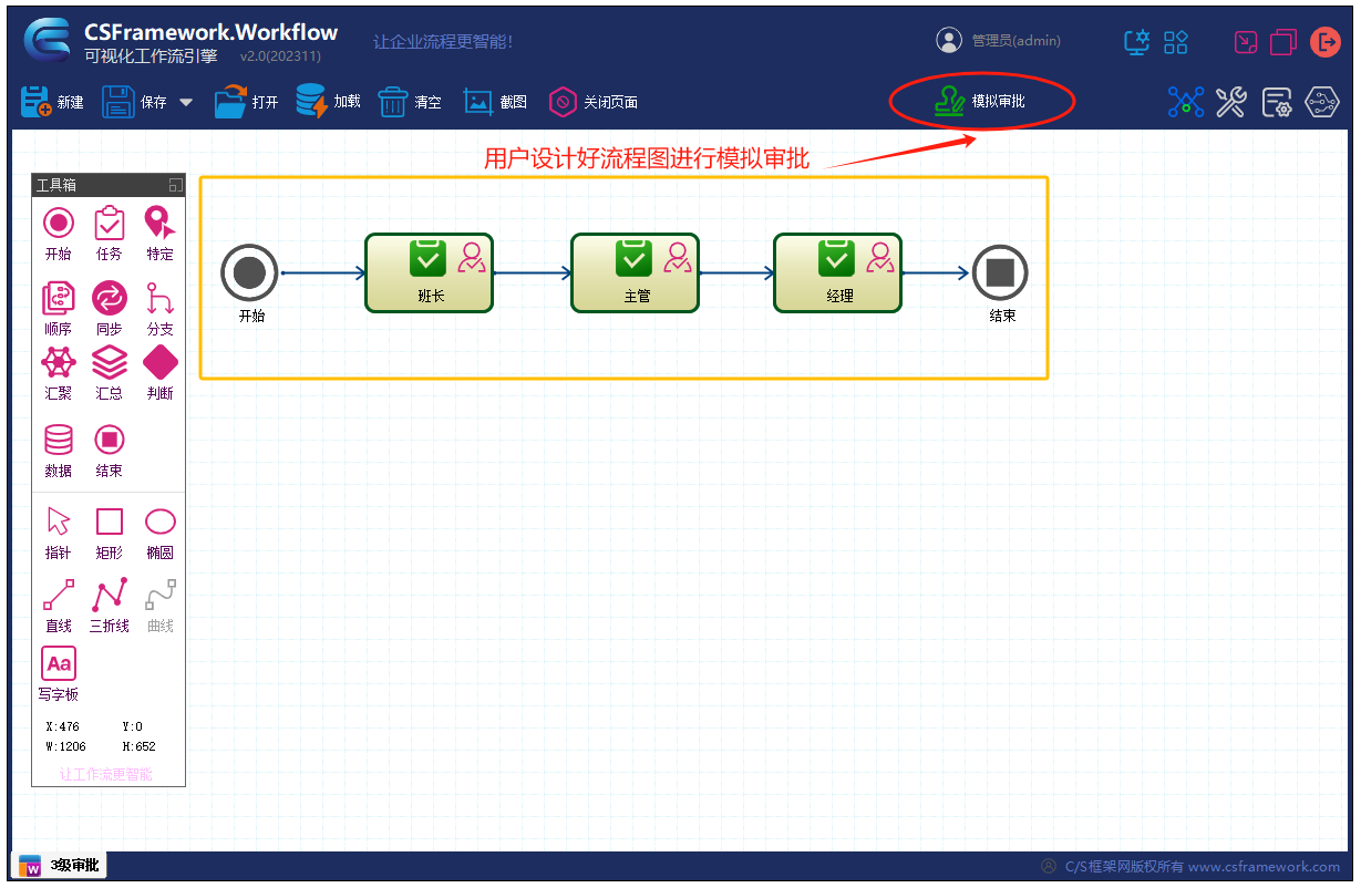 CSFramework.Workflow - 可视化工作流引擎 - 流程设计器模拟审批