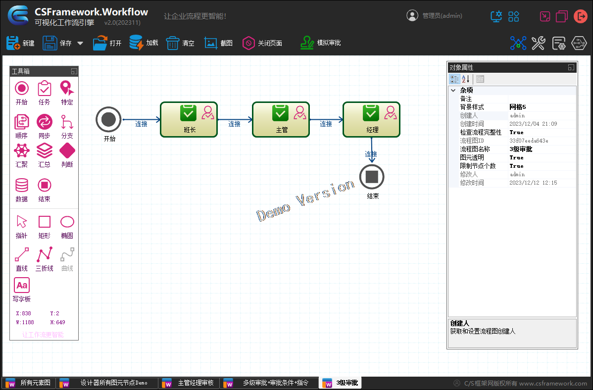 CSFramework.Workflow - 可视化工作流引擎 - 工作流程设计图主管、经理3级审批